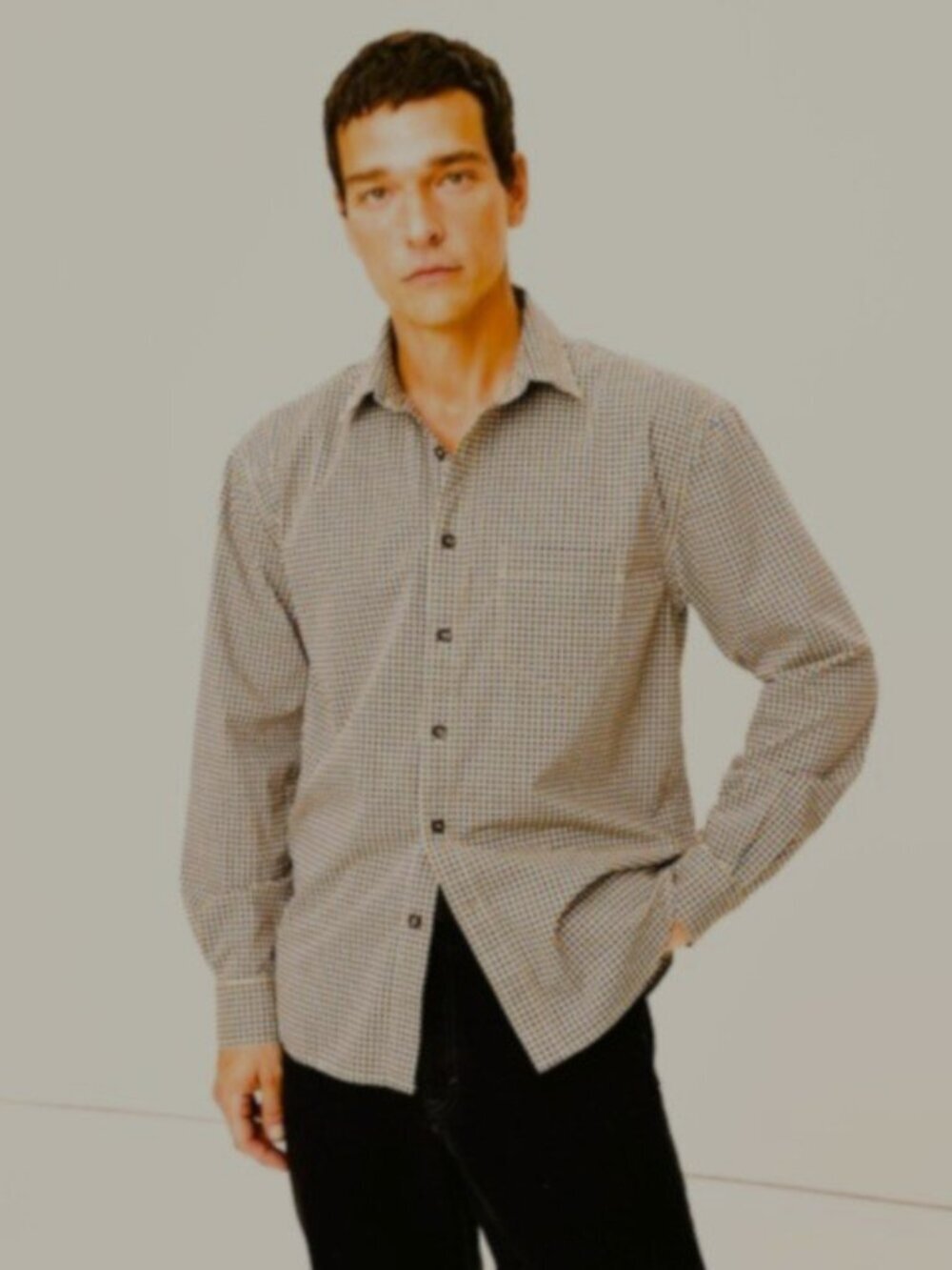 Banana Republic 100% Cotton Grey and Yellow Plaid Shirt